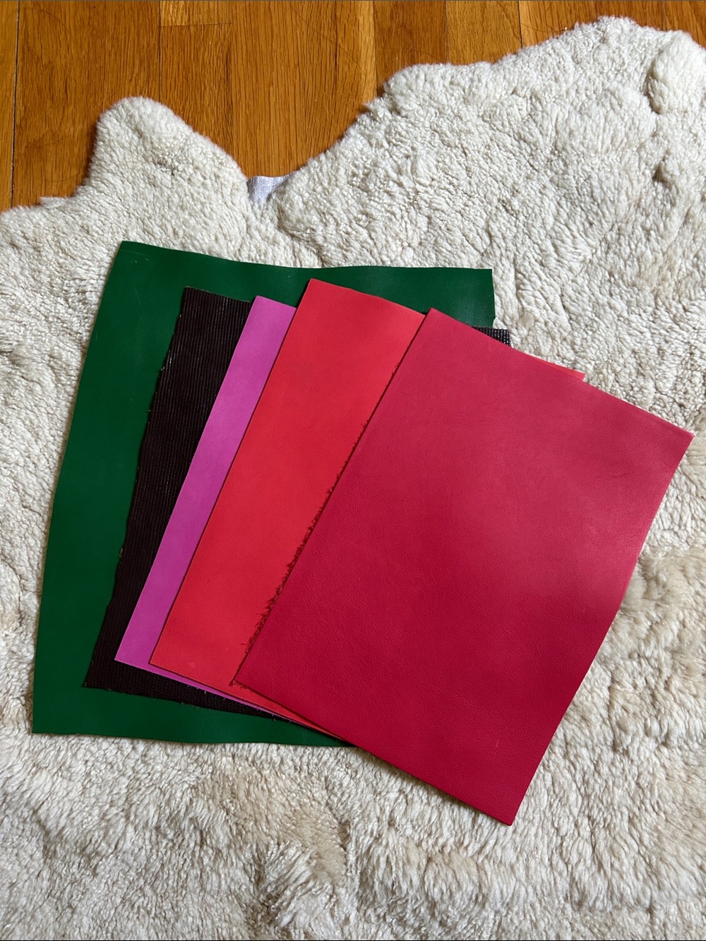 Assorted Leather Craft Sheets/Scraps in Green, Dark Brown, Orange, Red, Pink